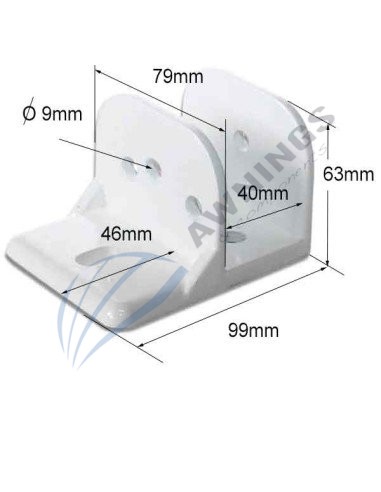 1 Supporto in alluminio, laccato bianco, per binario per tende da sole piatto 80x40