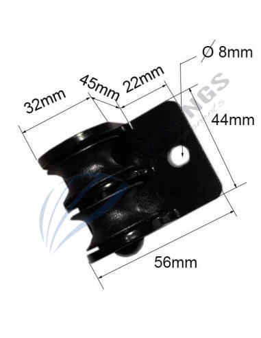 Carrucha doble para cuerda de toldo plano