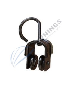 1 Black lacquered metal curtain pulley, with plastic wheels.