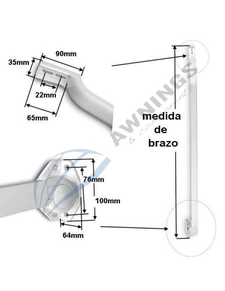 Paire de bras droit avec ressort pour store à l'italienne.EN SEMITENSION 1.20 m Siplan 3 - Awnings Components 
