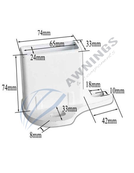 1 Staffa per piedi, sinistra, alluminio laccato bianco con due staffe, 80x40 mm