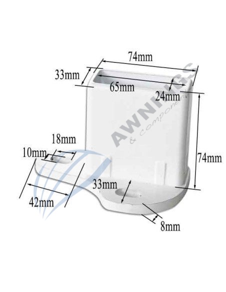 1 Fußbügel, rechts, weiß lackiertes Aluminium mit zwei Bügeln, 80x40 mm