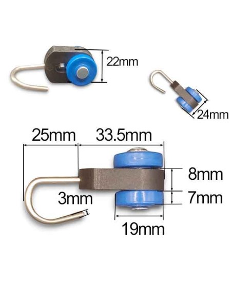 1 Polea móvil con gancho de acero inox. incorporado